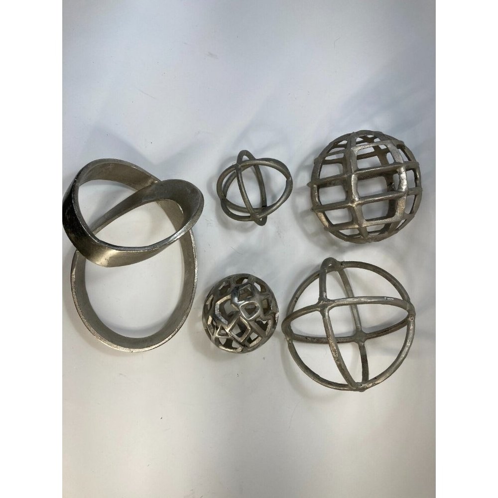 Lot of 5 Circular Metal Art Tabletop Home Decor Figurines